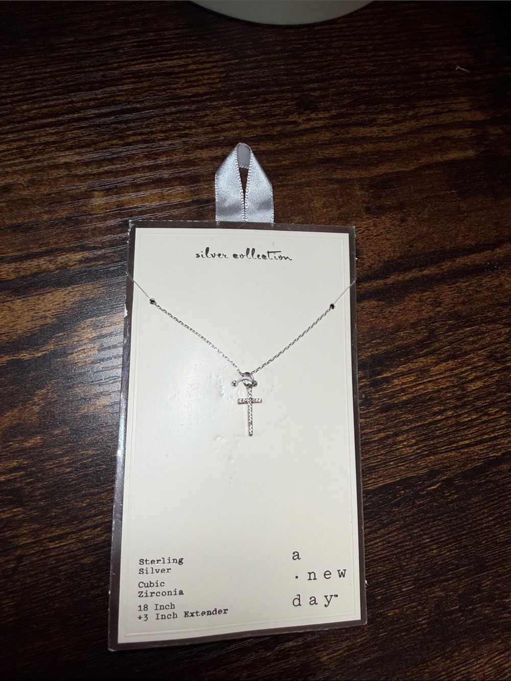 a new day Silver Cross Necklace with Cubic Zirconia Accents